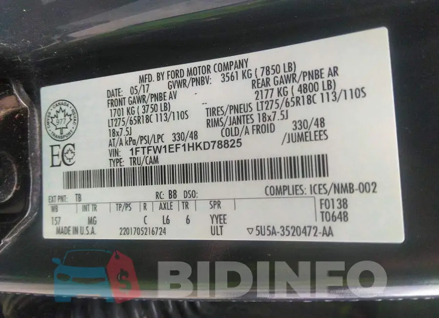 1FTFW1EF1HKD78825 Photo# 9