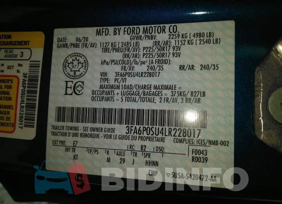 3FA6P0SU4LR228017 Photo# 9