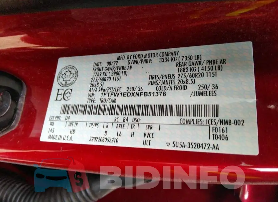 1FTFW1EDXNFB51376 Photo# 9