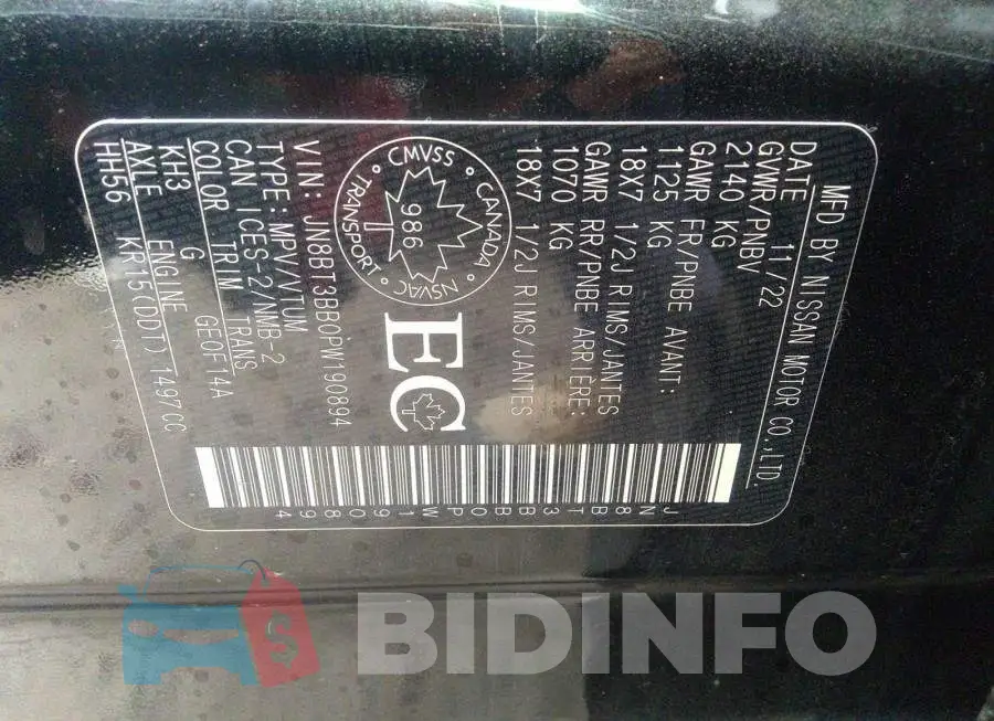 JN8BT3BB0PW190894 Photo# 9