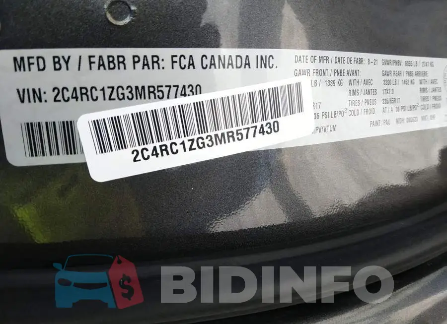 2C4RC1ZG3MR577430 Photo# 9
