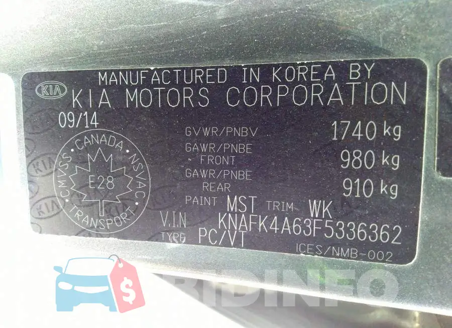 KNAFK4A63F5336362 Photo# 9