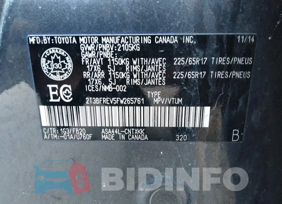 2T3BFREV5FW265761 Photo# 9