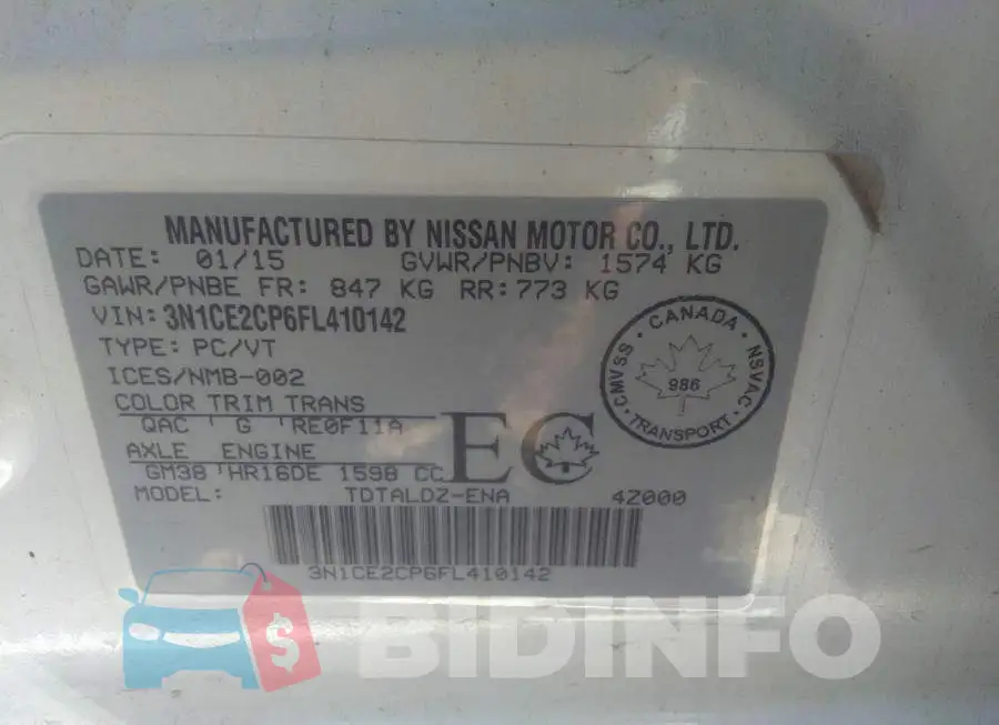 3N1CE2CP6FL410142 Photo# 9
