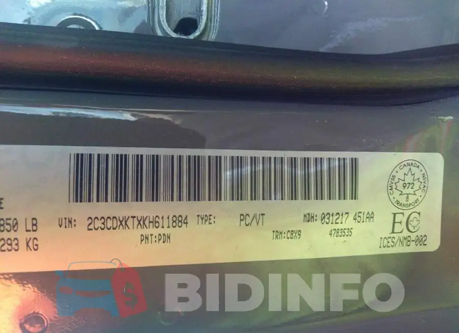 2C3CDXKTXKH611884 Photo# 9