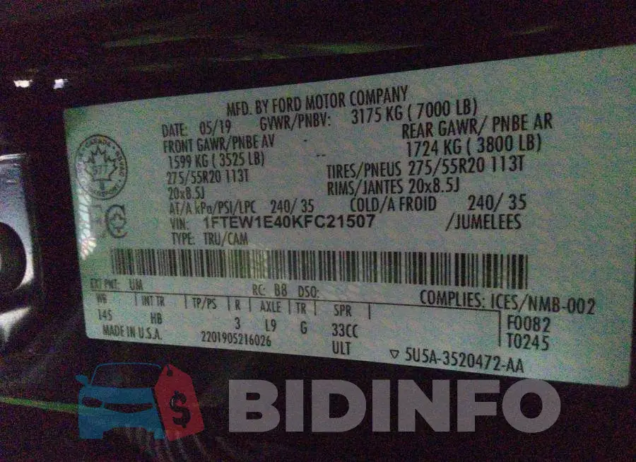 1FTEW1E40KFC21507 Photo# 9