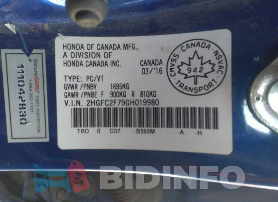 2HGFC2F79GH019980 Photo# 9