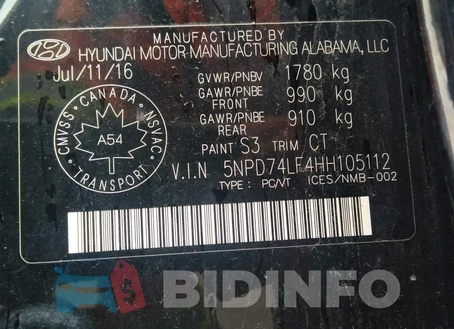 5NPD74LF4HH105112 Photo# 9