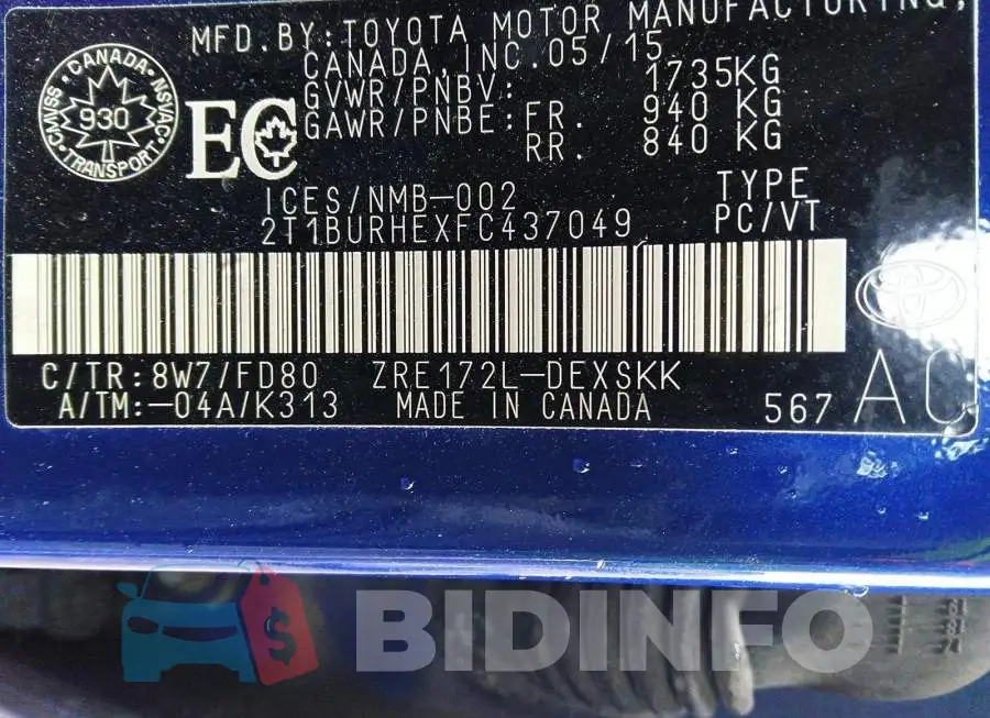 2T1BURHEXFC437049 Photo# 9