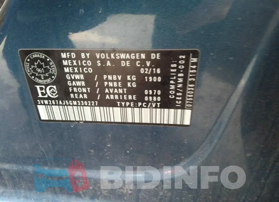 3VW267AJ5GM330227 Photo# 9