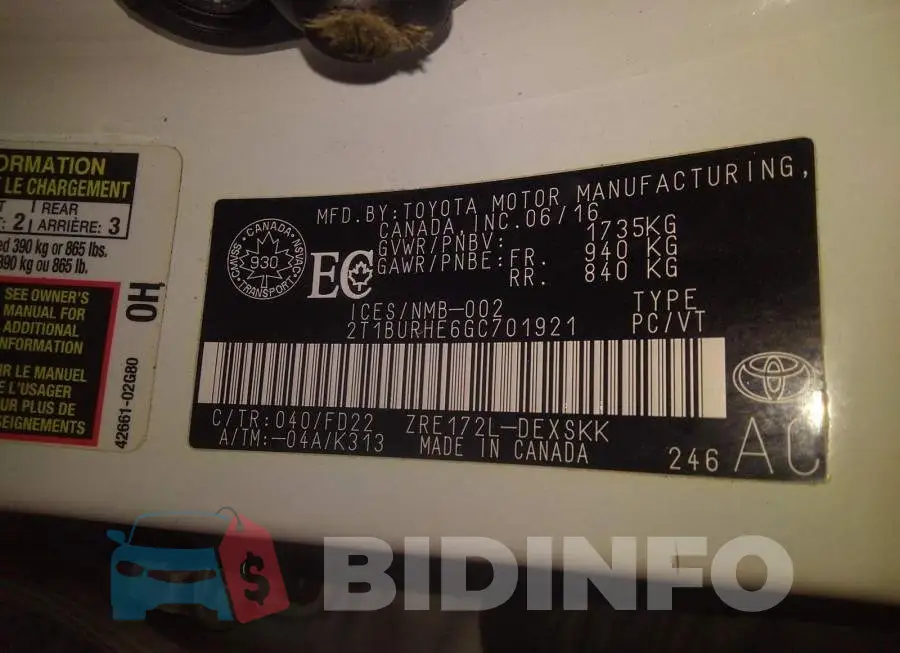 2T1BURHE6GC701921 Photo# 9