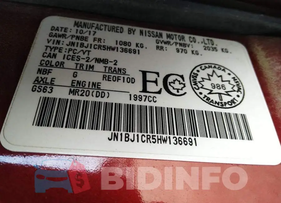 JN1BJ1CR5HW136691 Photo# 9