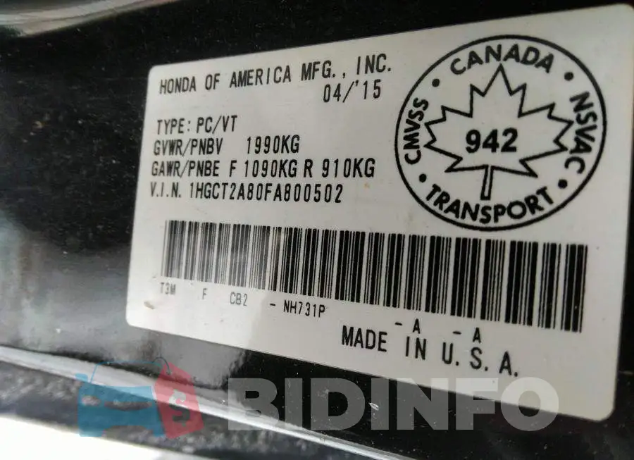 1HGCT2A80FA800502 Photo# 9