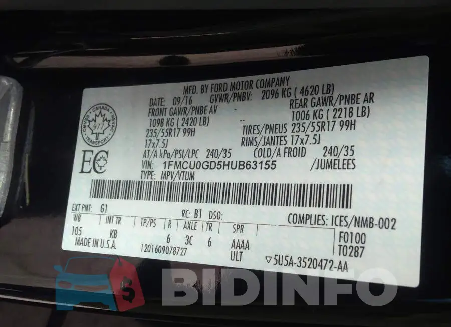 1FMCU0GD5HUB63155 Photo# 9