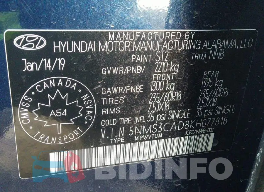 5NMS3CAD8KH077818 Photo# 9