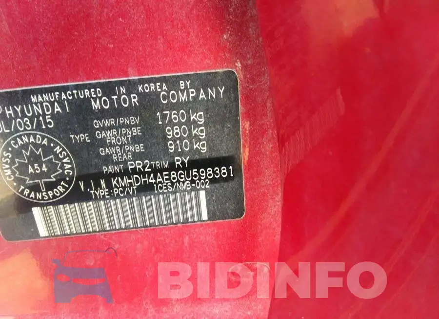 KMHDH4AE8GU598381 Photo# 9