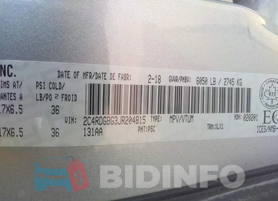 2C4RDGBG3JR204815 Photo# 9
