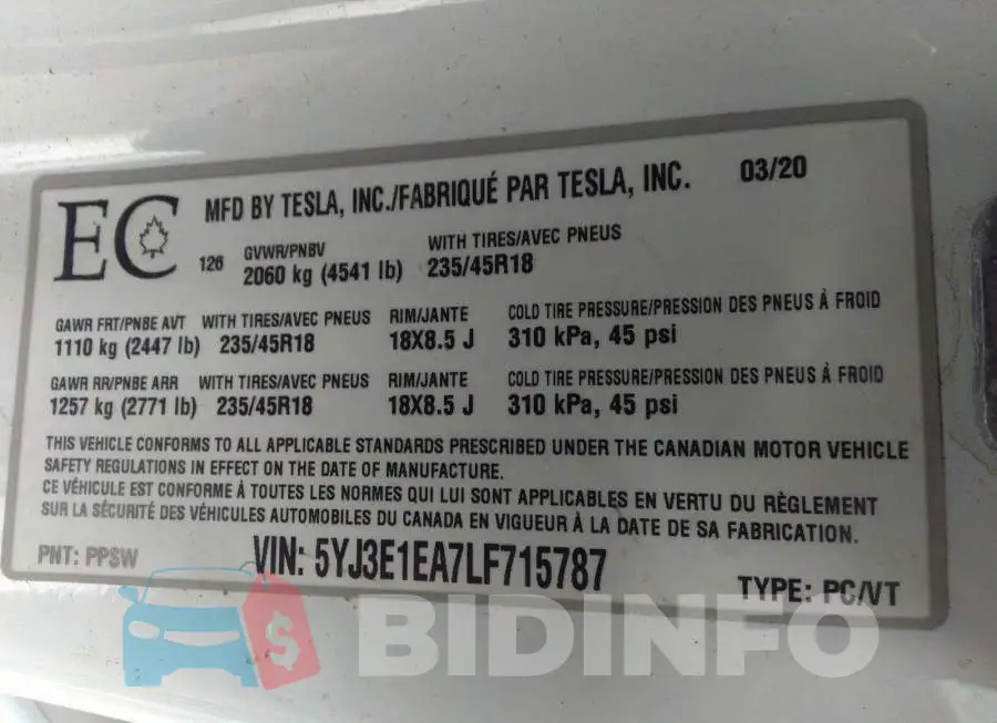5YJ3E1EA7LF715787 Photo# 9