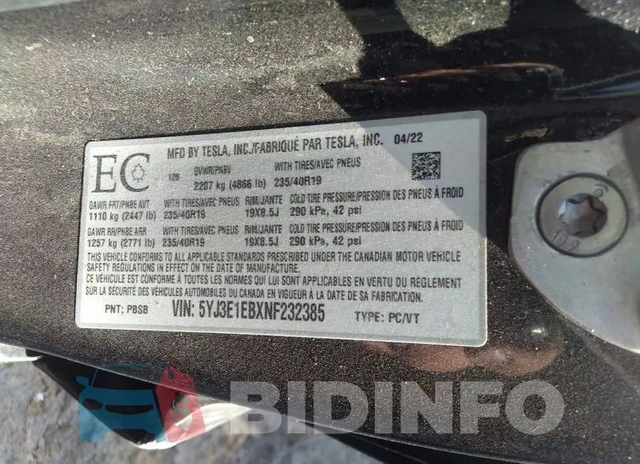 5YJ3E1EBXNF232385 Photo# 9