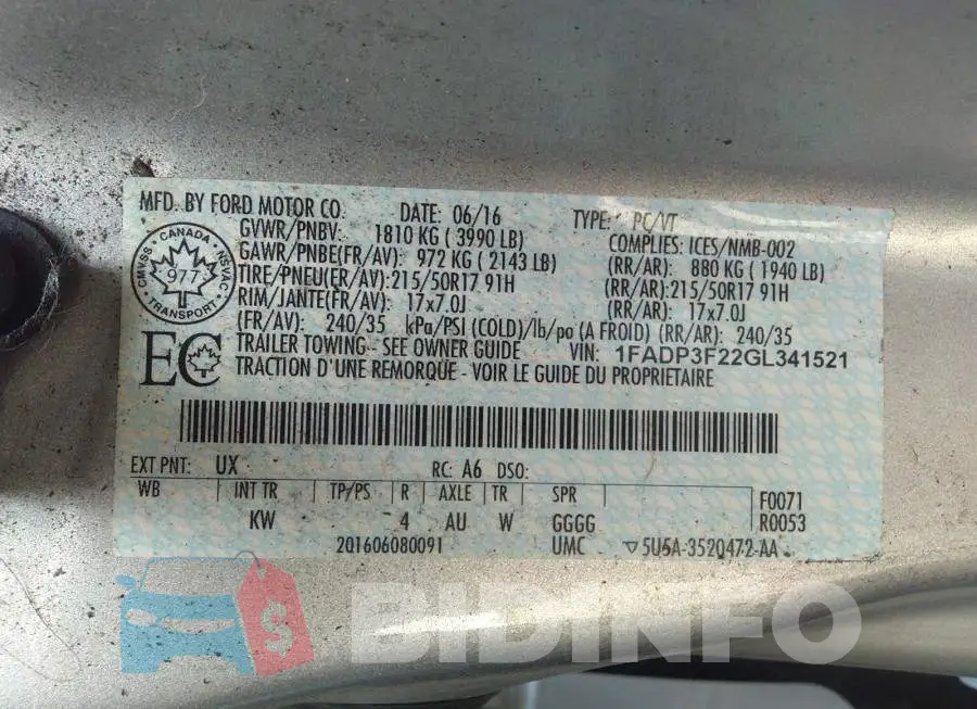 1FADP3F22GL341521 Photo# 9
