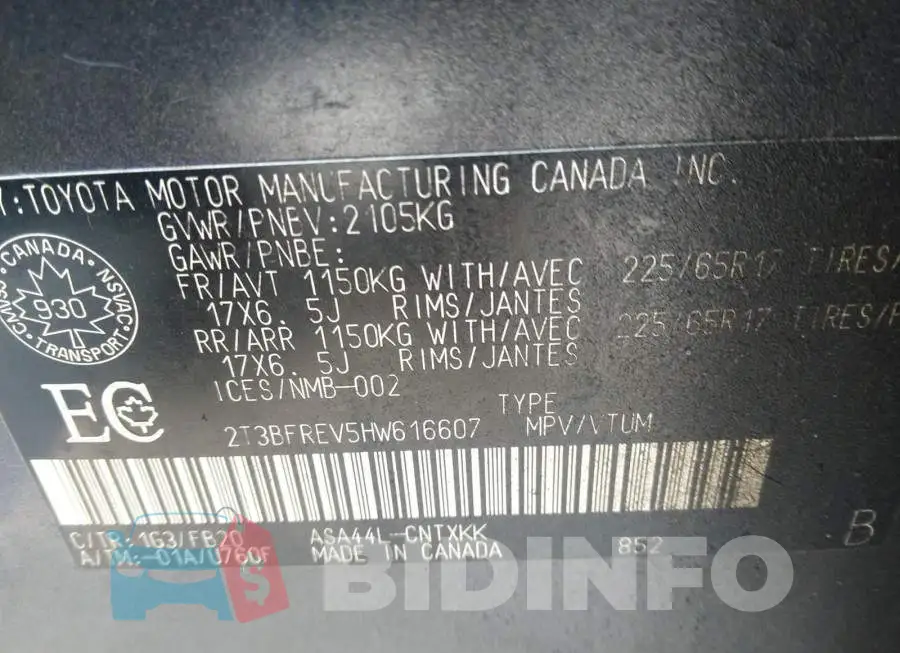 2T3BFREV5HW616607 Photo# 9