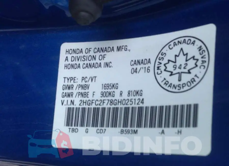 2HGFC2F78GH025124 Photo# 9