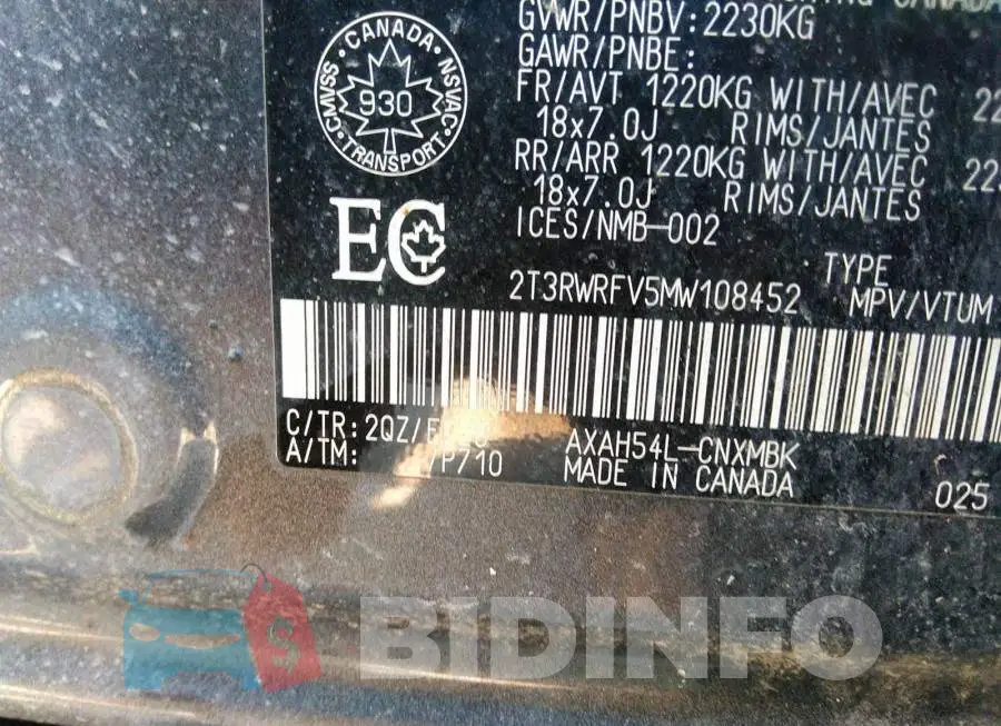 2T3RWRFV5MW108452 Photo# 9