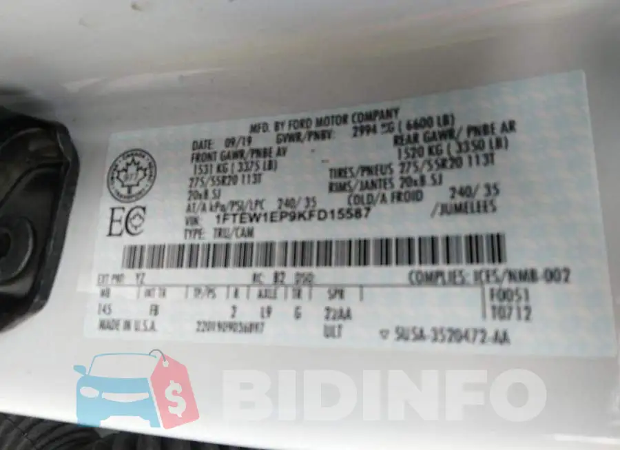 1FTEW1EP9KFD15587 Photo# 9