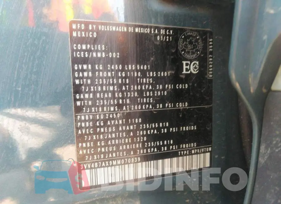 3VV4B7AX9MM070939 Photo# 9