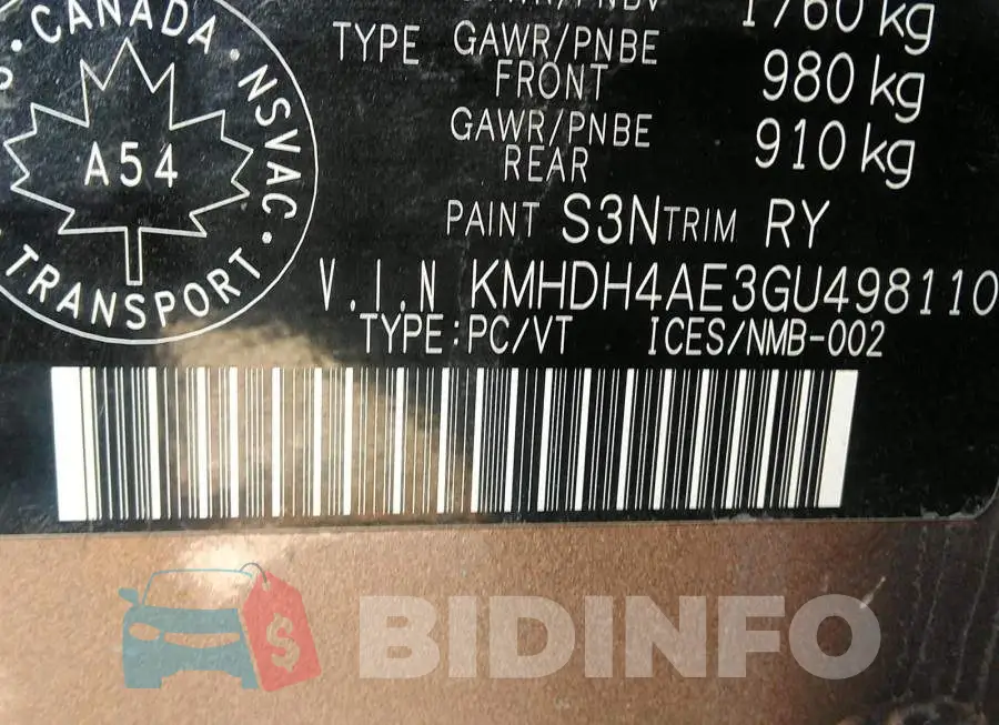 KMHDH4AE3GU498110 Photo# 9