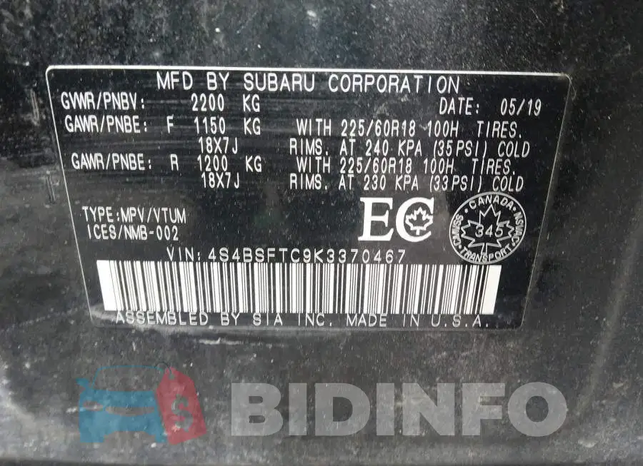 4S4BSFTC9K3370467 Photo# 9
