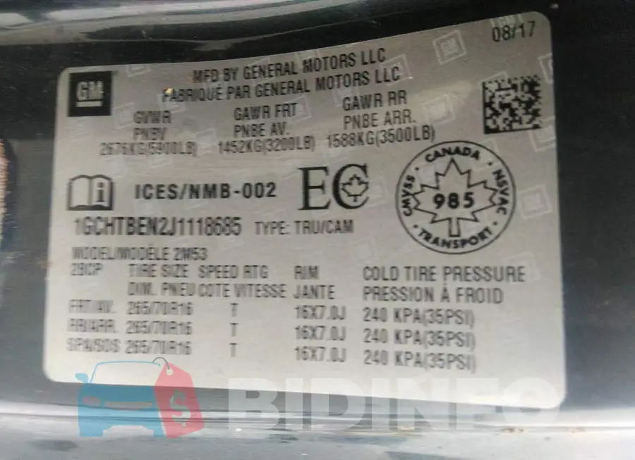 1GCHTBEN2J1118685 Photo# 9