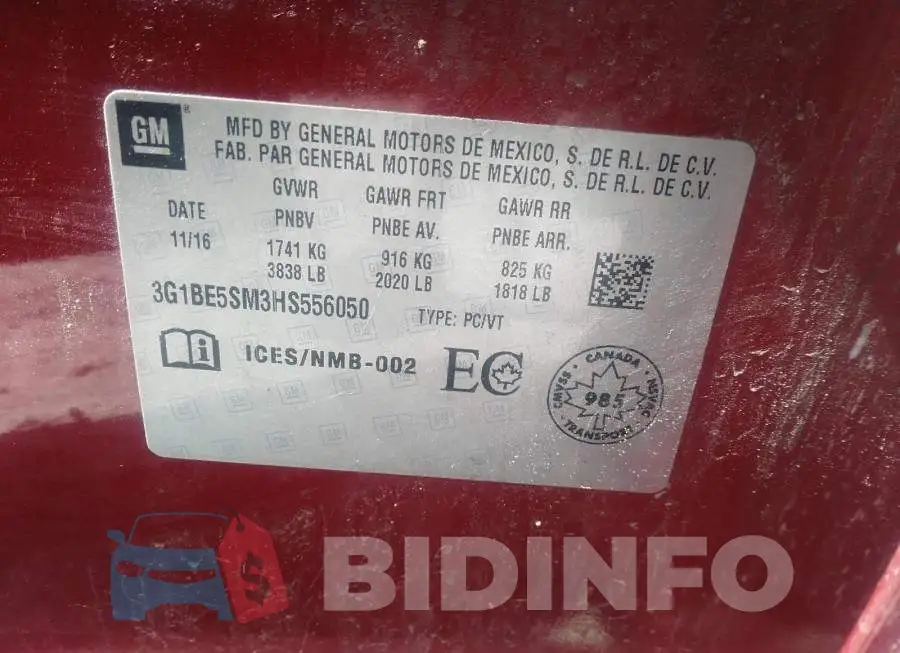 3G1BE5SM3HS556050 Photo# 9