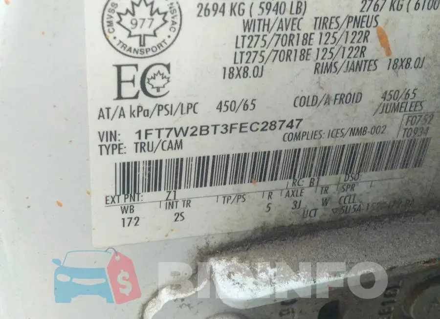 1FT7W2BT3FEC28747 Photo# 9