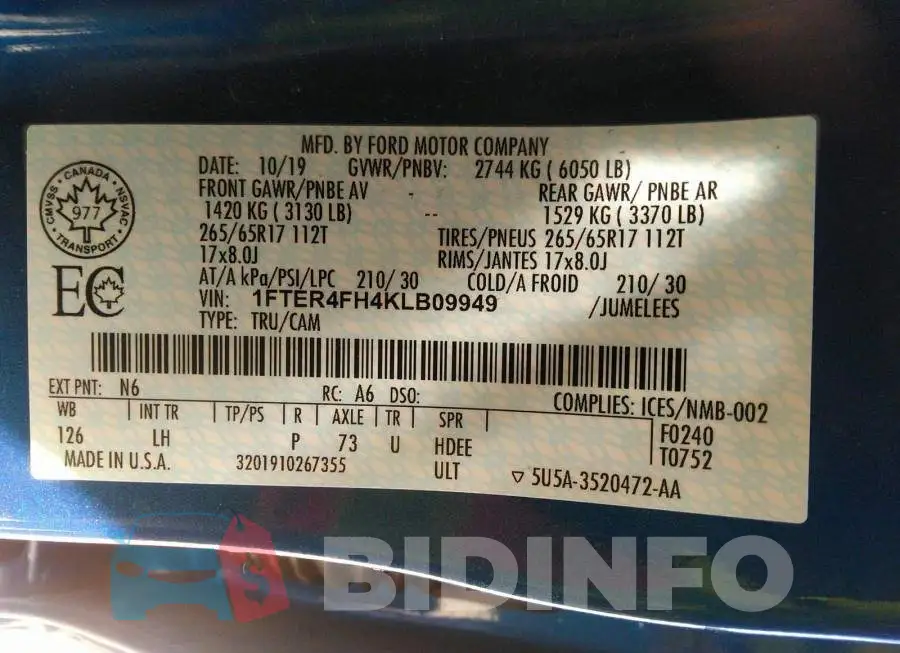 1FTER4FH4KLB09949 Photo# 9