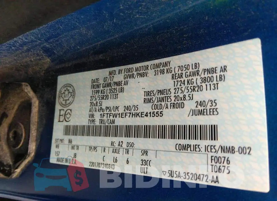 1FTFW1EF7HKE41555 Photo# 9