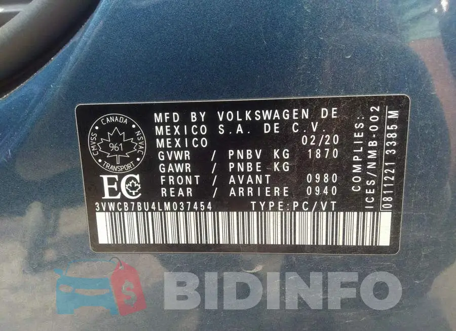 3VWCB7BU4LM037454 Photo# 9