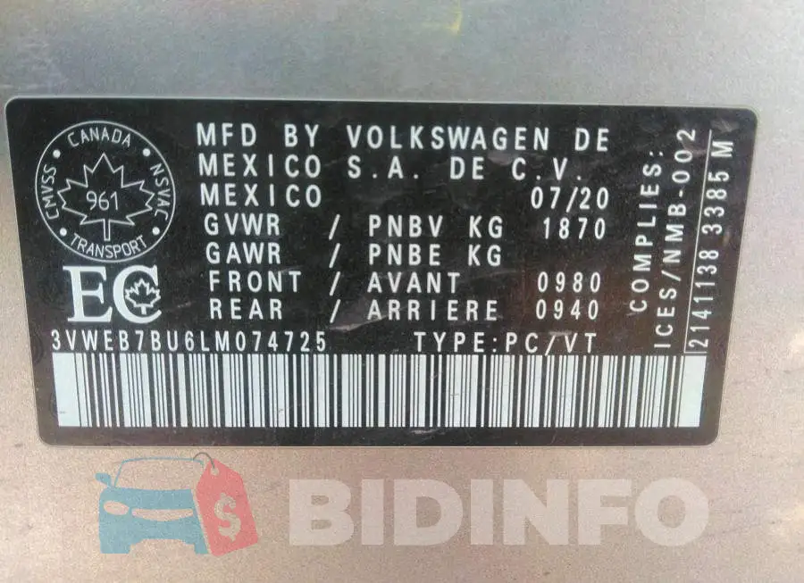 3VWEB7BU6LM074725 Photo# 9