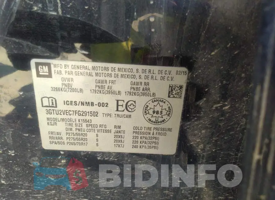 3GTU2VEC7FG291502 Photo# 9