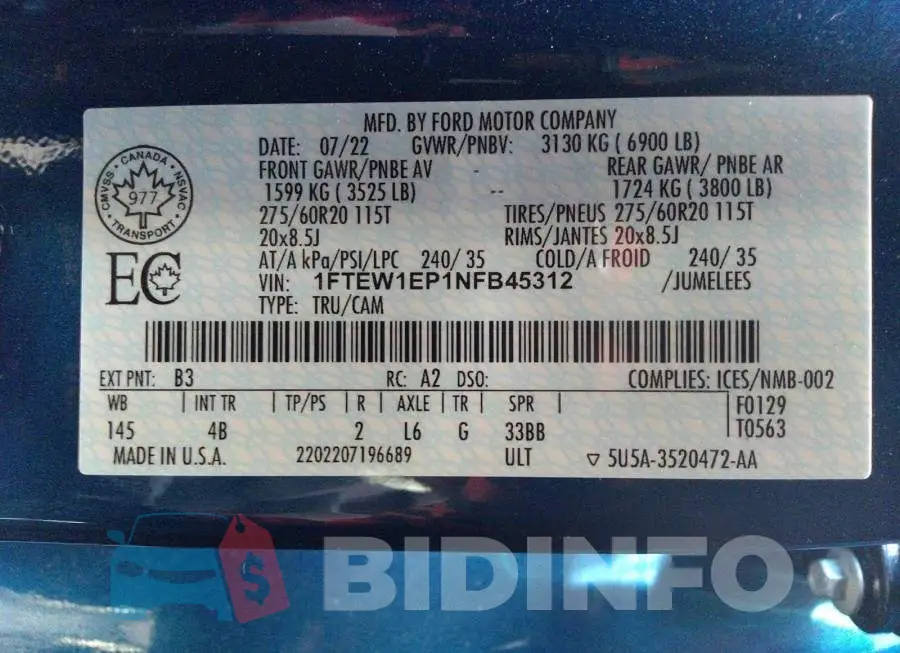 1FTEW1EP1NFB45312 Photo# 9