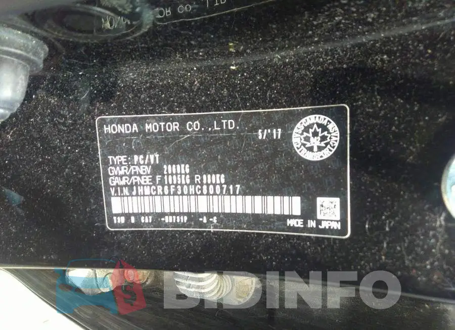 JHMCR6F30HC800717 Photo# 9