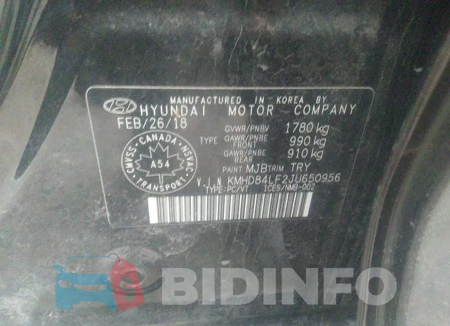KMHD84LF2JU650956 Photo# 9