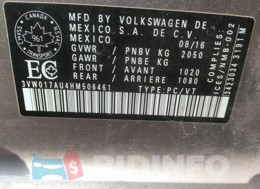 3VW017AU4HM506461 Photo# 9