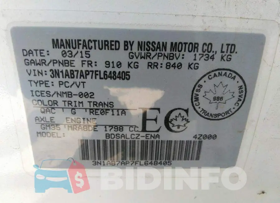 3N1AB7AP7FL648405 Photo# 9