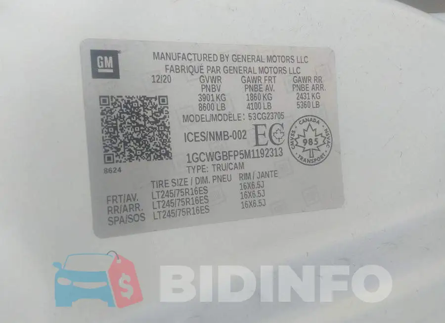 1GCWGBFP5M1192313 Photo# 9