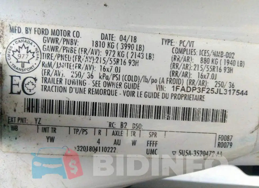 1FADP3F25JL317544 Photo# 9