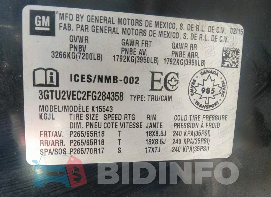 3GTU2VEC2FG284358 Photo# 9