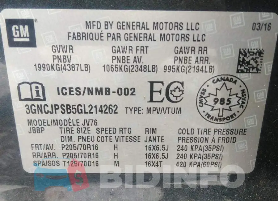 3GNCJPSB5GL214262 Photo# 9