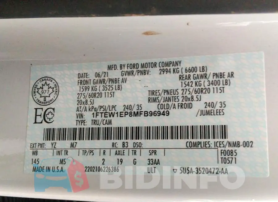 1FTEW1EP8MFB96949 Photo# 9