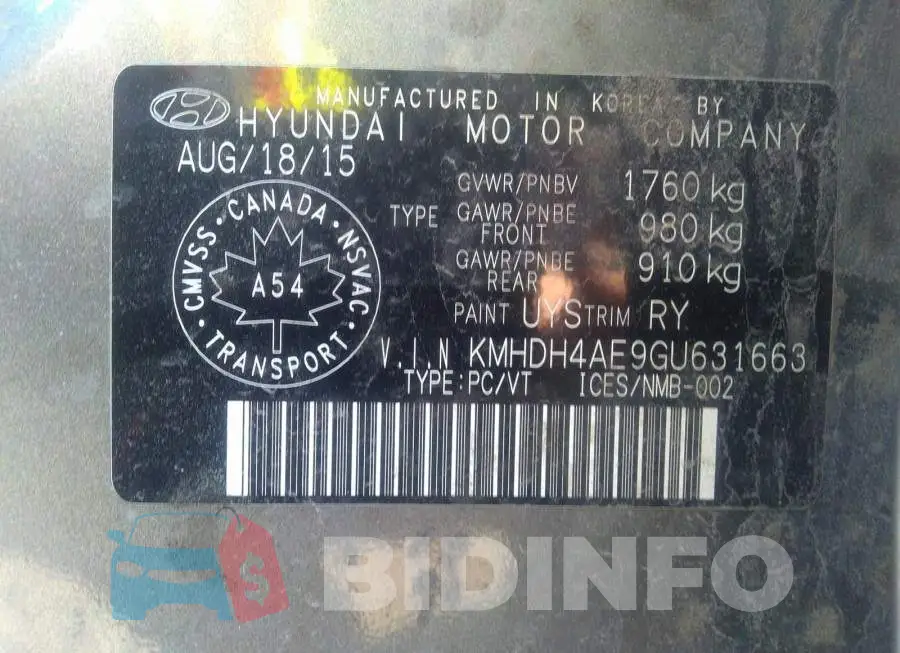 KMHDH4AE9GU631663 Photo# 9